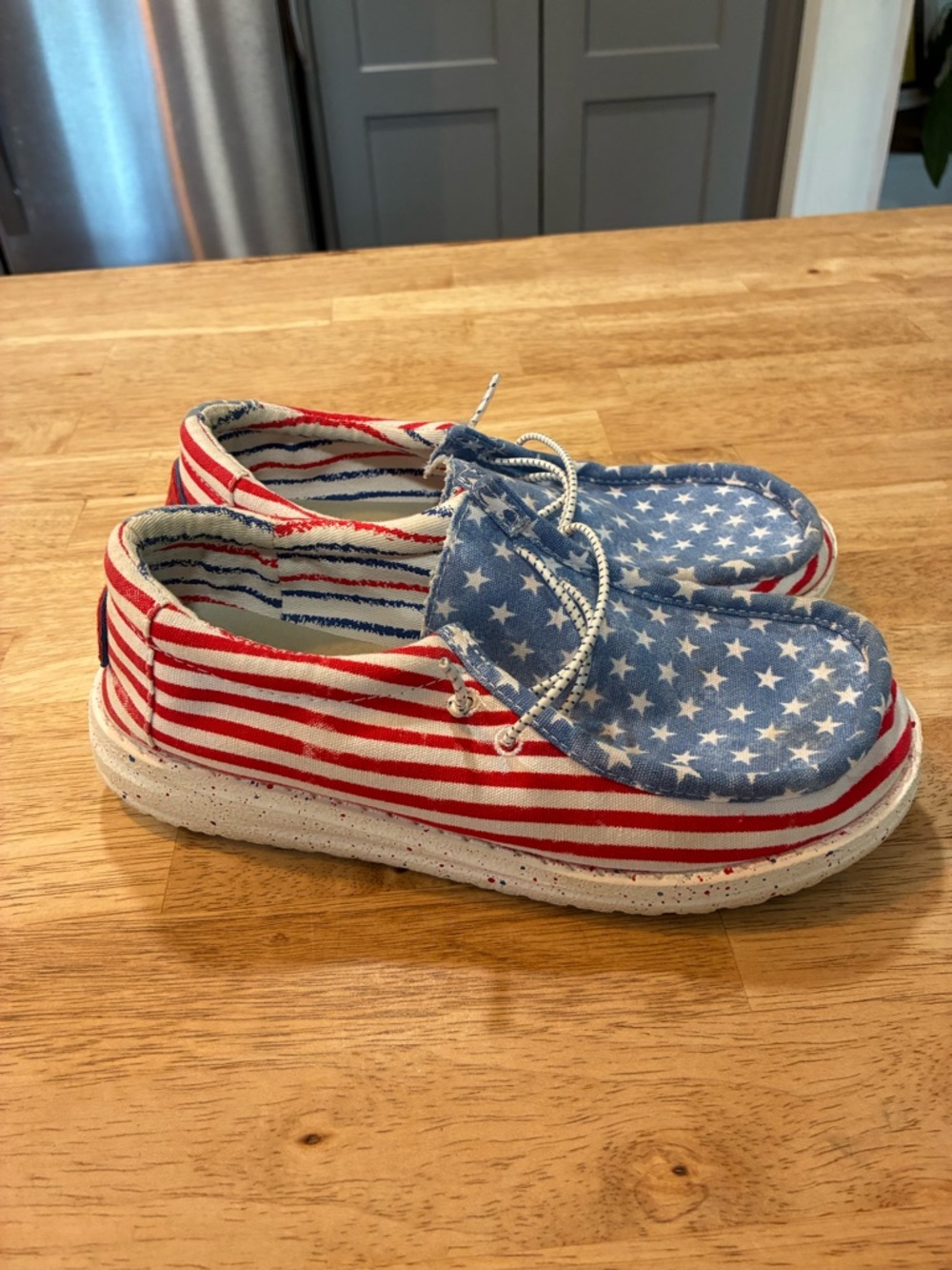 Hey Dude Kids Slip-On Sneakers in Red & Blue Star Print